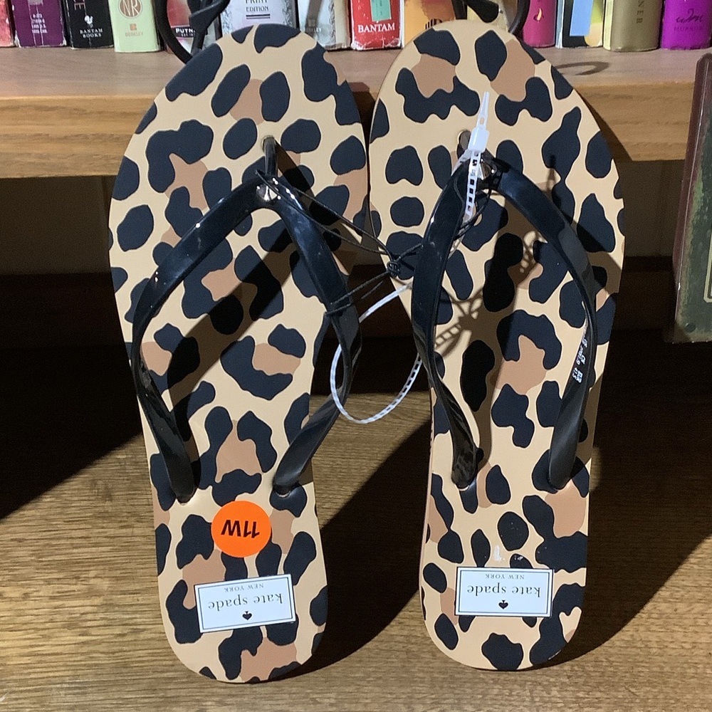 Kate Spade Animal Print Flip Flops with Black Straps